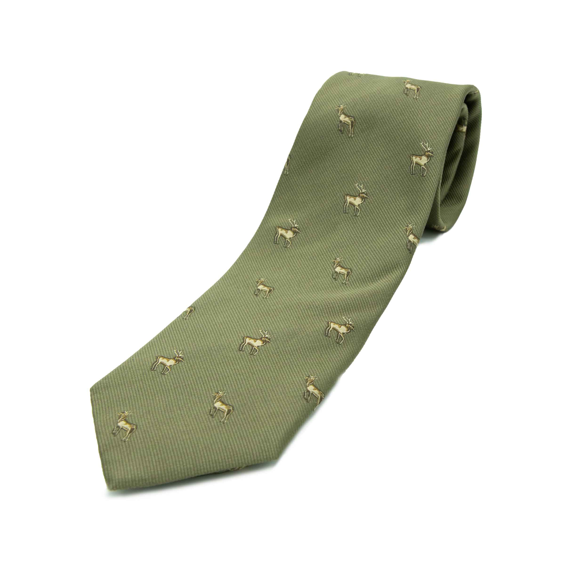 ジビエ柄ネクタイ　カーキ　鹿
